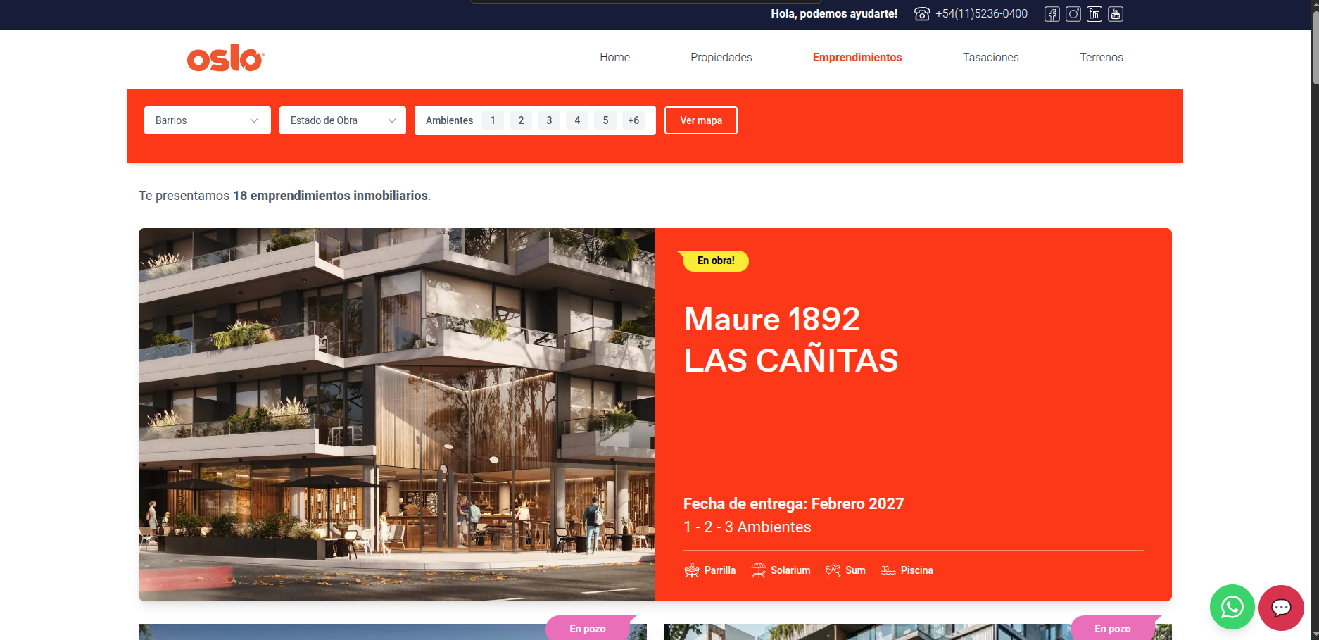 Listado de emprendimientos inmobiliarios