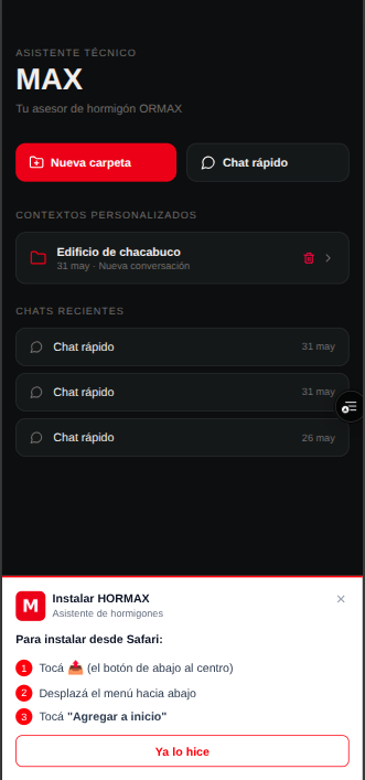 Pantalla principal de MAX