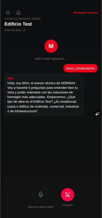 Chat de voz con MAX en una obra